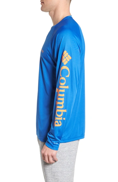 Shop Columbia Pfg Terminal Tackle Performance T-shirt In Vivid Blue/ Jupiter Logo