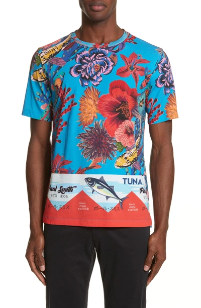 Shop Paul Smith Fish Print T-shirt In 41 Blue Multi