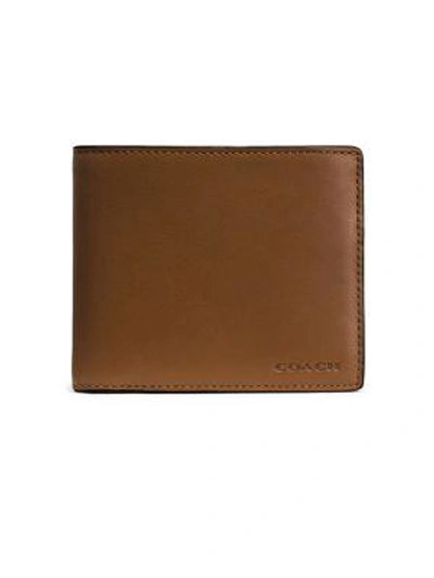 Shop Coach Leather Wallet In Dark Saddle