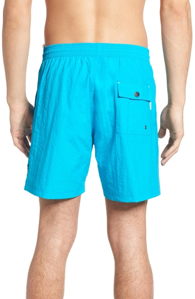 Shop Danward Solid Swim Trunks In Turquoise