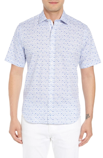 Shop Tailorbyrd Ash Regular Fit Golf Print Sport Shirt In Light Blue