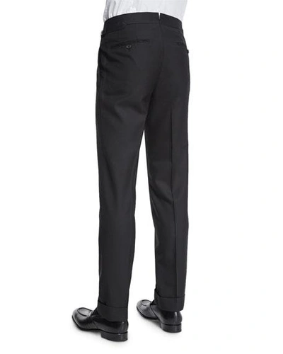 Shop Tom Ford O'connor Base Flat-front Sharkskin Trousers, Black