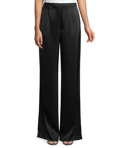 Shop St John Kate Satin Wide-leg Pants In Caviar