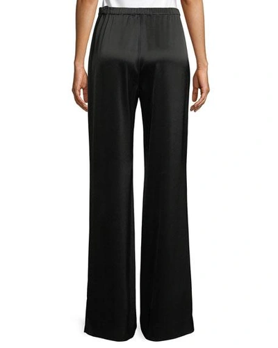 Shop St John Kate Satin Wide-leg Pants In Caviar