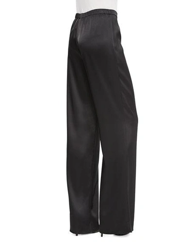 Shop St John Kate Satin Wide-leg Pants In Caviar