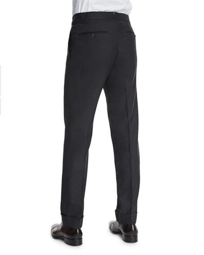 Shop Tom Ford O'connor Base Flat-front Sharkskin Trousers, Charcoal