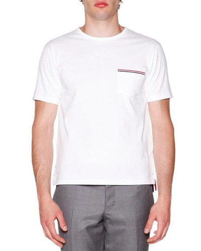 Shop Thom Browne Short-sleeve Logo Pocket T-shirt In White