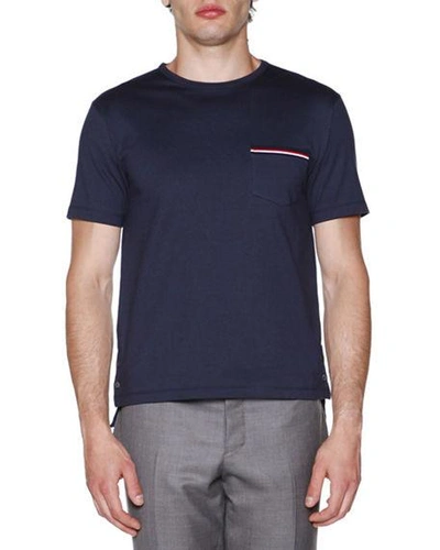 Shop Thom Browne Short-sleeve Logo Pocket T-shirt In Navy