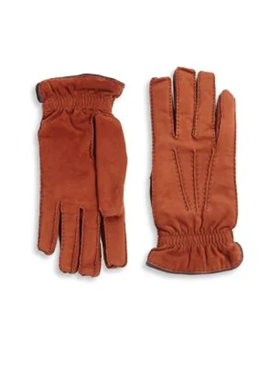 Shop Brunello Cucinelli Suede & Cashmere Gloves In Cognac