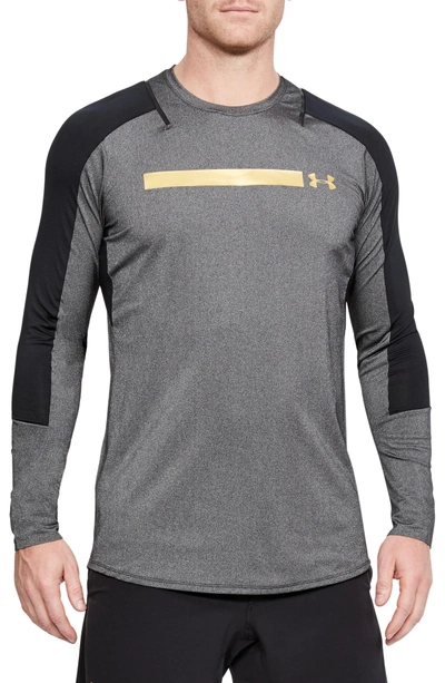 Shop Under Armour Perpetual Fitted Long-sleeve Shirt In Black/ Metallic Victory Gold