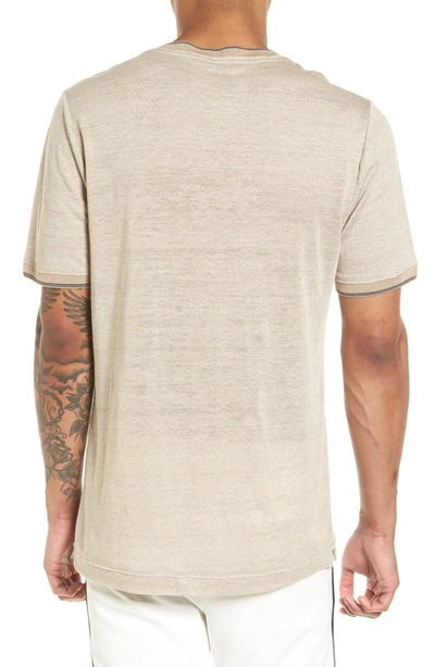 Shop Vince Slim Fit Tipped Linen T-shirt In Beige