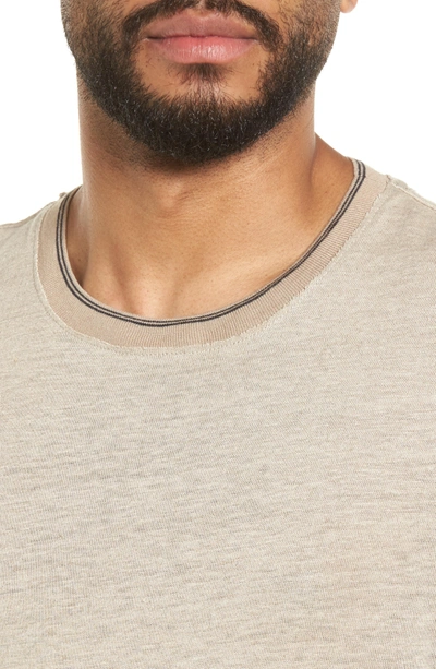 Shop Vince Slim Fit Tipped Linen T-shirt In Beige