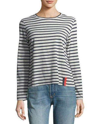 Shop Kule Crewneck Long-sleeve Striped Cotton Top In Cream/navy