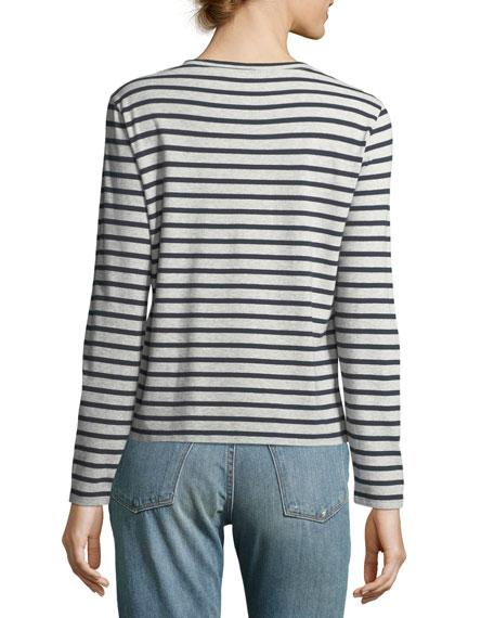 Kule Crewneck Long-sleeve Striped Cotton Top In Navy/ Blue | ModeSens