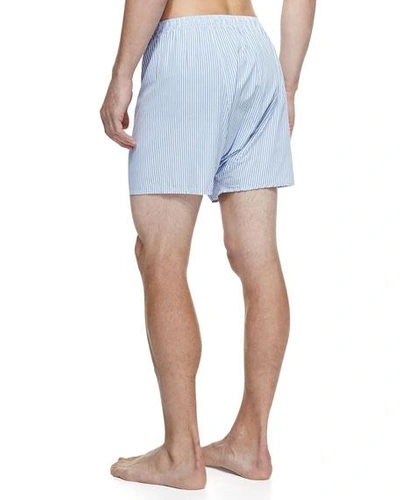 Shop Derek Rose James Fine-stripe Boxer Shorts In Blue