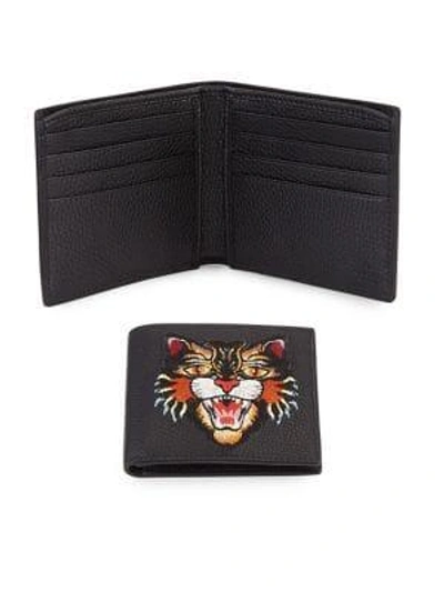 Shop Gucci Angry Tiger Leather Bifold Wallet In Black