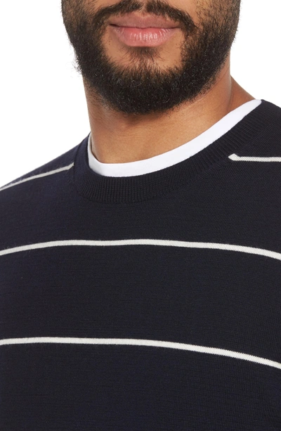 Shop Vince Slim Fit Stripe Crewneck Sweater In Coastal/ Leche