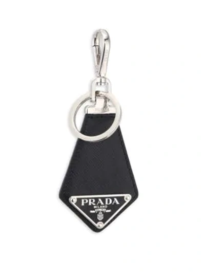 Shop Prada Saffiano Leather Keychain In Black