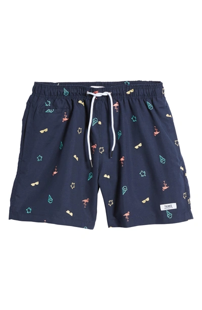 Shop Trunks Surf & Swim Co. Flamingo Print Swim Trunks In Marine Multi