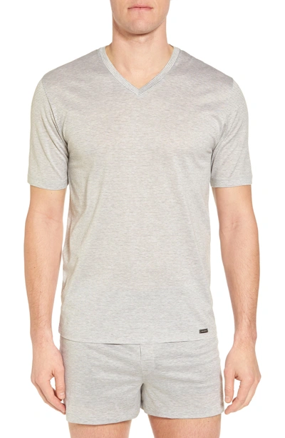 Shop Hanro Sporty Stripe Cotton V-neck T-shirt In Melange Stripe