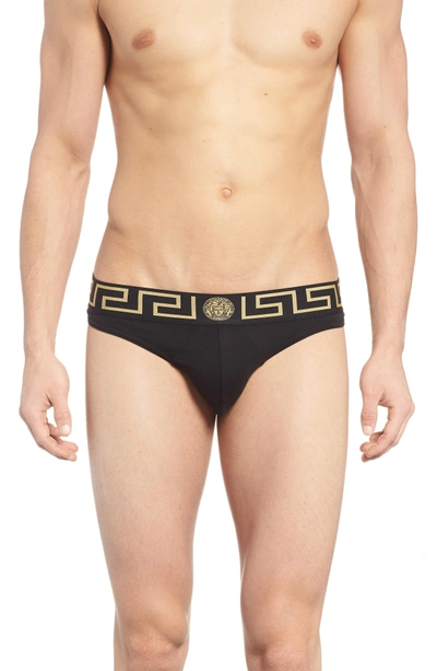 Shop Versace Cotton Thong In Black/ Gold