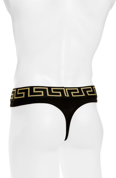Shop Versace Cotton Thong In Black/ Gold