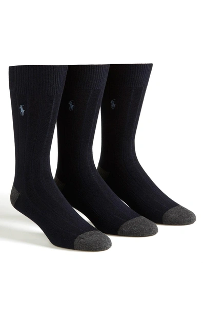 Shop Polo Ralph Lauren 3-pack Ribbed Socks In Navy Multi