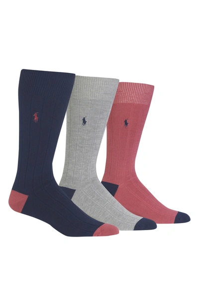 Shop Polo Ralph Lauren 3-pack Ribbed Socks In Navy Multi