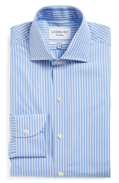 Shop Ledbury 'blue Banker' Slim Fit Stripe Dress Shirt