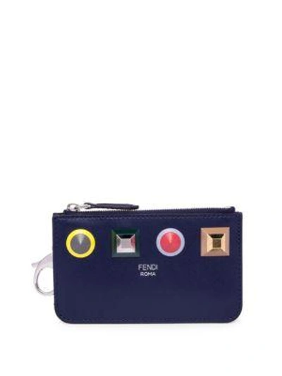 Shop Fendi Studded Leather Rainbow Coin Holder In Blueberry