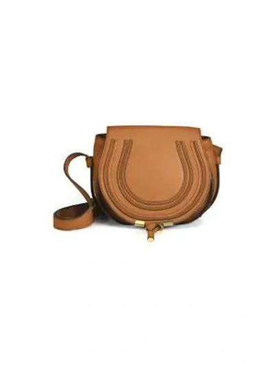 Shop Chloé Small Marcie Leather Saddle Bag In Tan