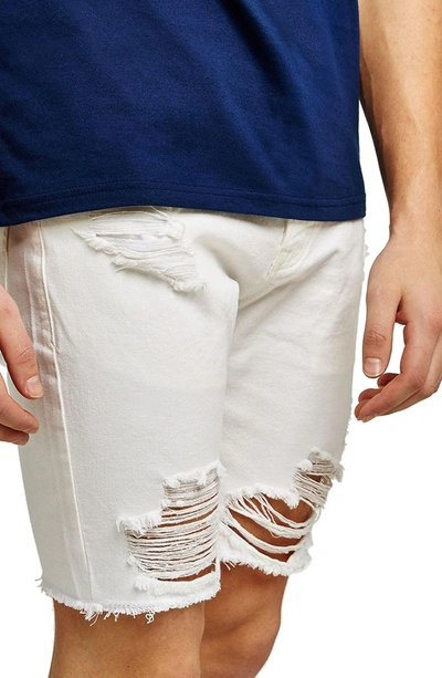 Shop Topman Slim Fit Ripped Denim Shorts In White