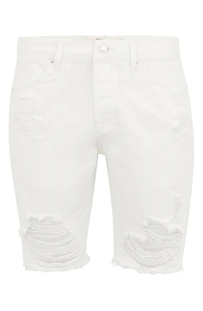 Shop Topman Slim Fit Ripped Denim Shorts In White