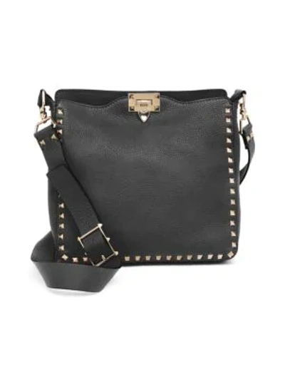 Shop Valentino Women's Small Rockstud Leather Hobo Bag In Black