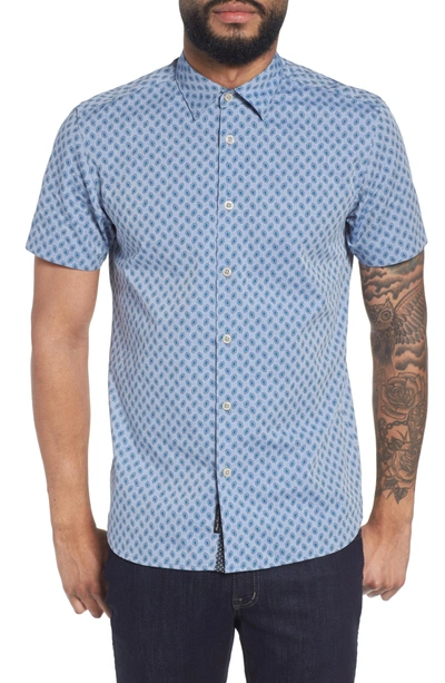 Shop Ted Baker Newfott Extra Slim Fit Short Sleeve Sport Shirt In Blue