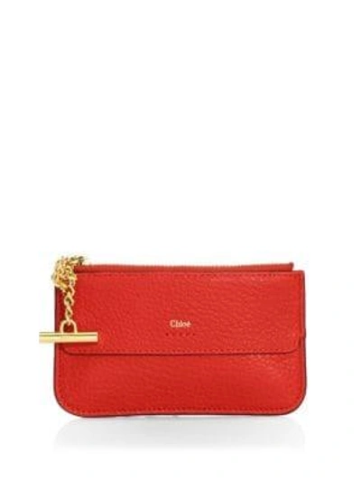 Shop Chloé Drew Leather Card Holder In Red