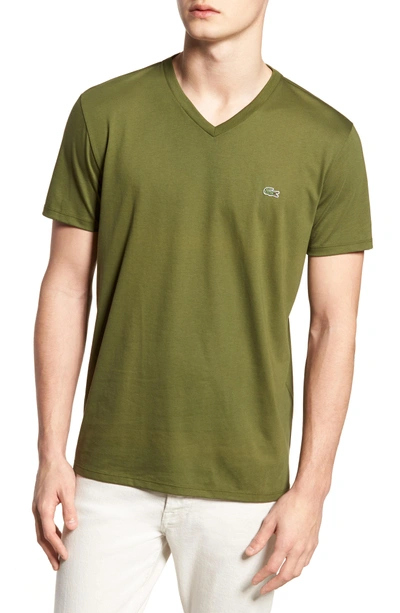 Shop Lacoste V-neck Cotton T-shirt In Boscage