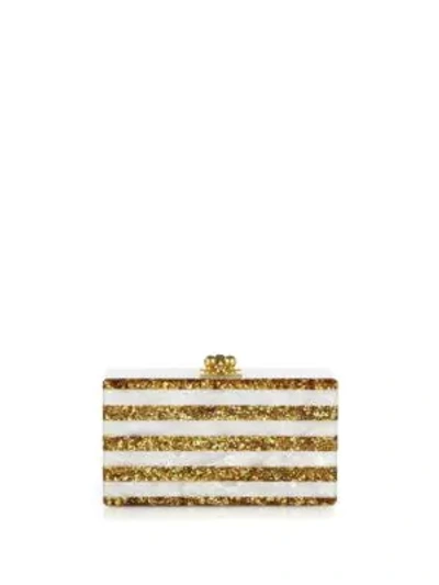 Shop Edie Parker Jean Glitter Stripe Acrylic Clutch In White Gold
