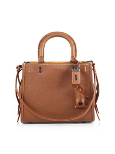 Shop Coach Rogue Leather Tote In Saddle