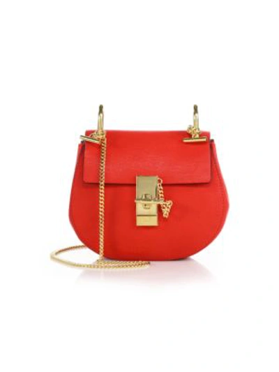 Shop Chloé Mini Drew Leather Saddle Bag In Red