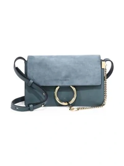 Shop Chloé Faye Small Suede & Leather Shoulder Bag In Cloudy Blue