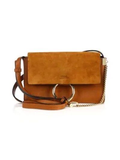 Shop Chloé Small Faye Leather & Suede Shoulder Bag In Classic Tobacco