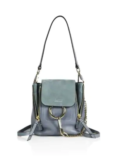 Shop Chloé Small Faye Leather & Suede Backpack In Cloudy Blue