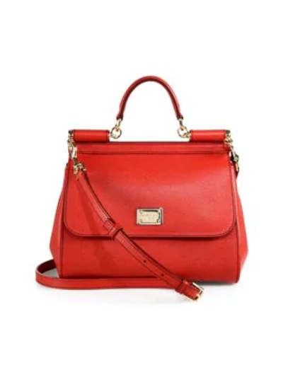 Shop Dolce & Gabbana Women's Medium Sicily Leather Top Handle Bag In Medium Red