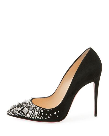 Christian Louboutin Keopomp Velours Embellished Red Sole Pump In Black ...