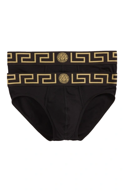 Shop Versace 2-pack Low Rise Briefs In Black/ Gold