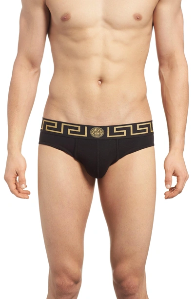 Shop Versace 2-pack Low Rise Briefs In Black/ Gold