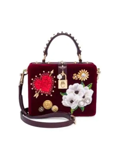 Shop Dolce & Gabbana Embellished Velvet Top-handle Bag In Dark Red