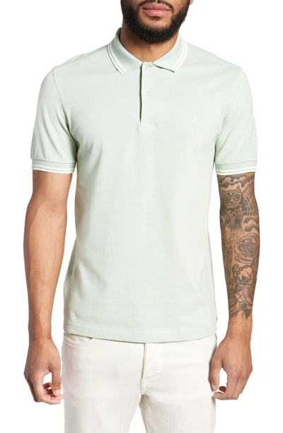 Shop Fred Perry Extra Trim Fit Twin Tipped Pique Polo In Mint / Ecru