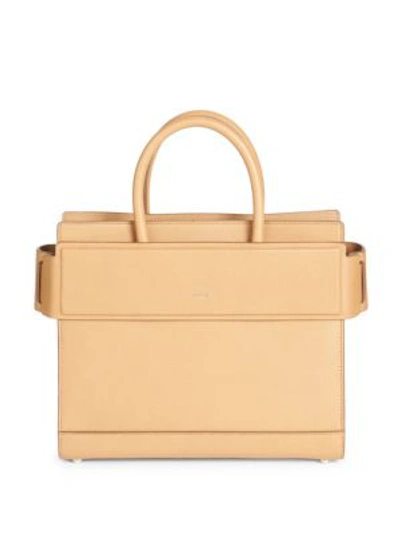 Shop Givenchy Horizon Small Grained Leather Satchel In Medium Beige